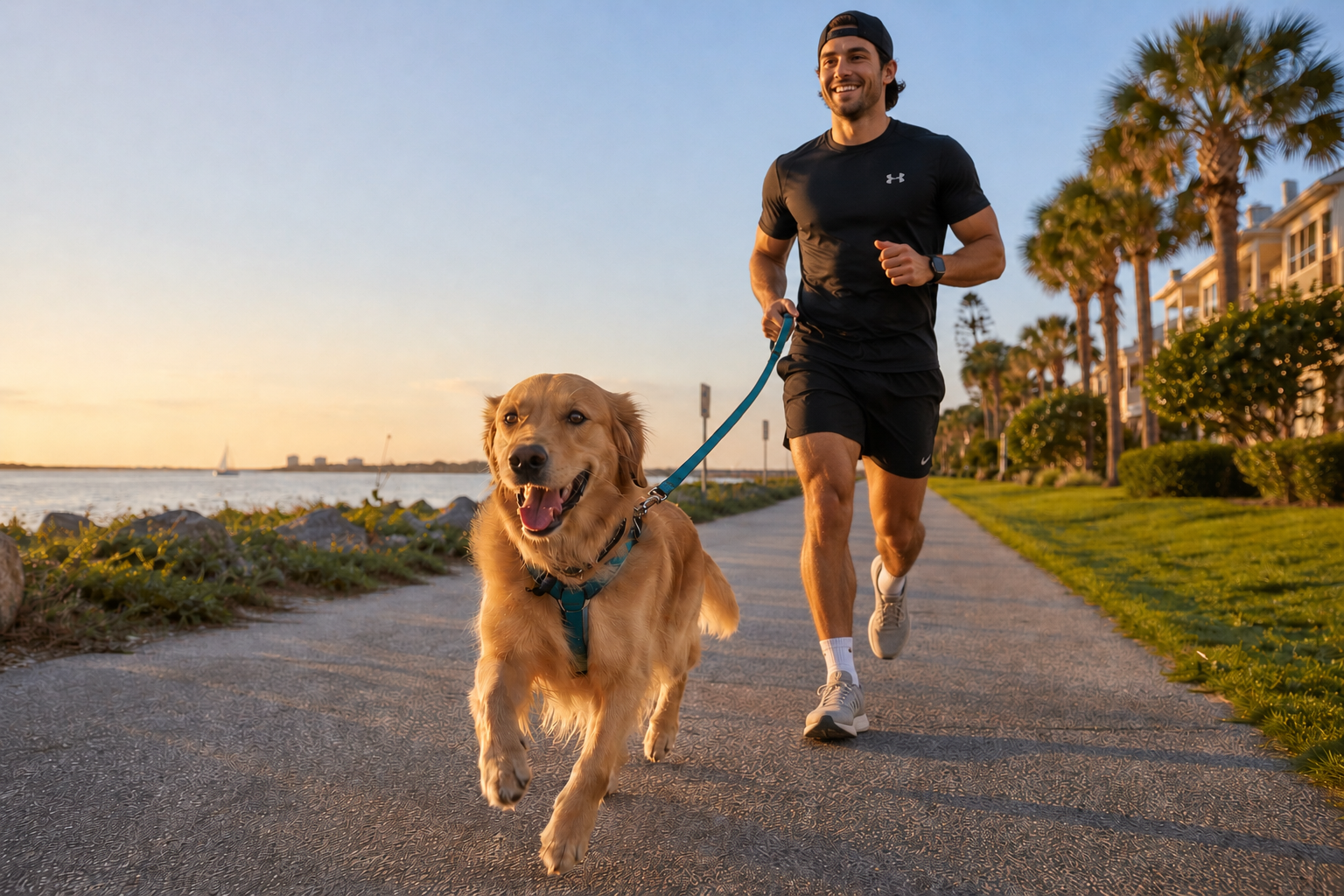Happy dog walk